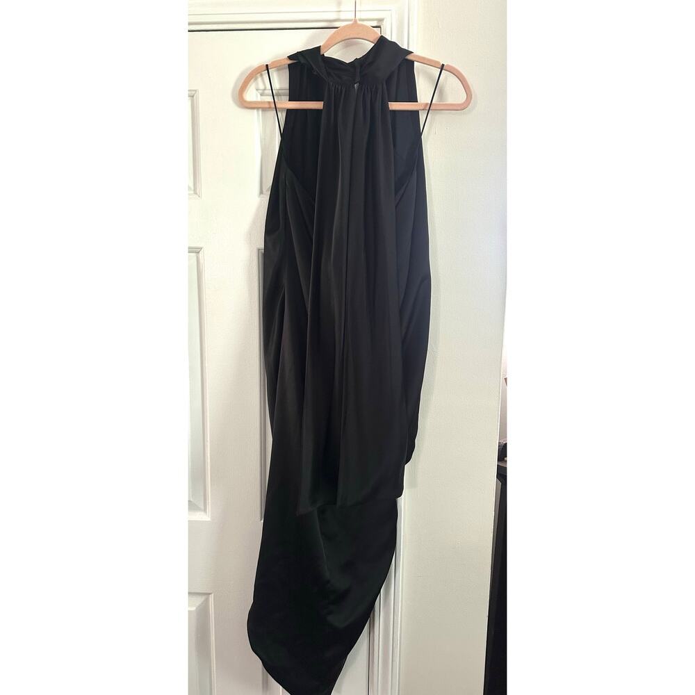 ARIAS NEW YORK Black Crepe Asymmetrical Drapey Halter Formal Cocktail Dress Sz 2 - Picture 4 of 7